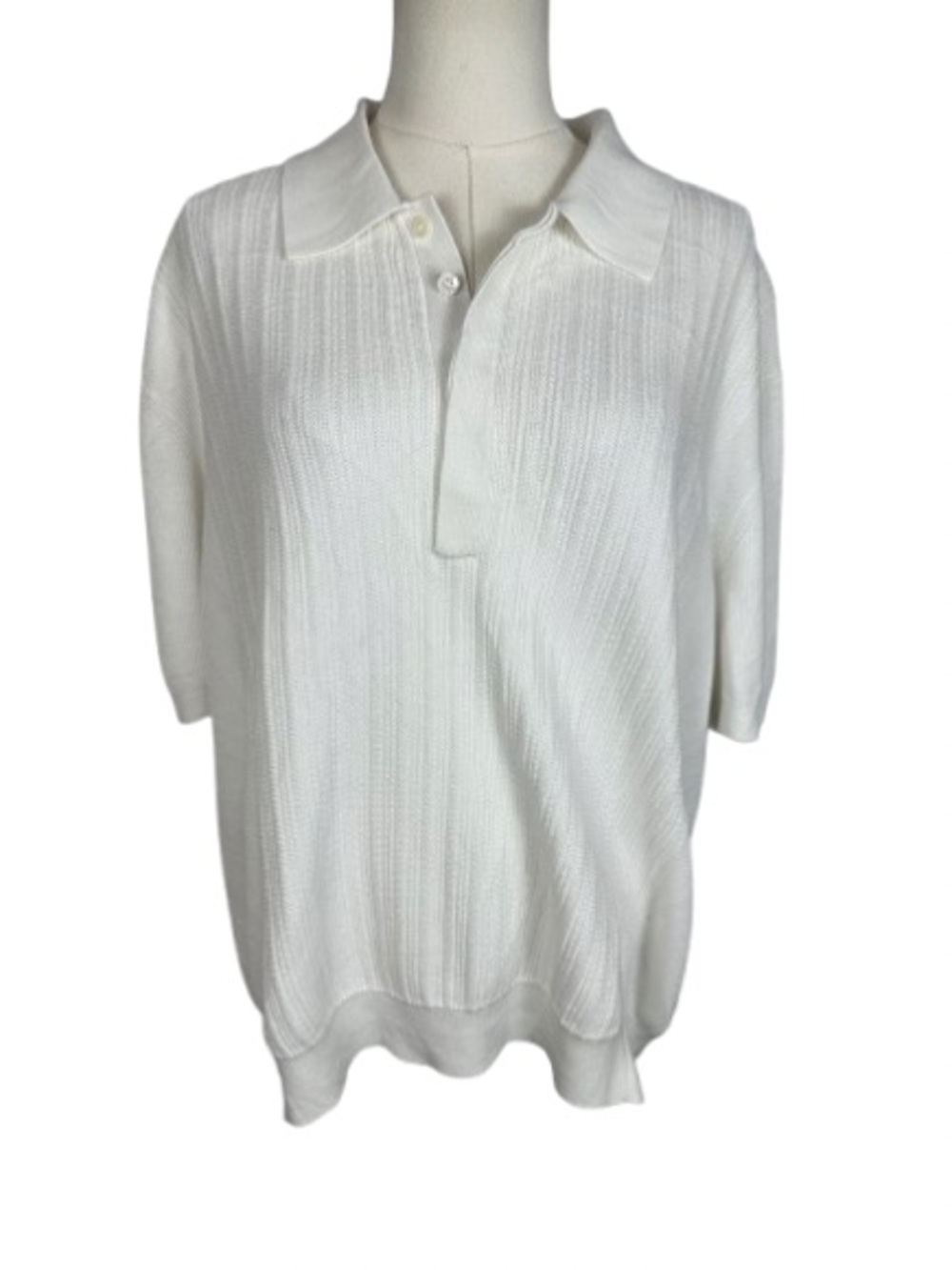 COS White Polo-Collar Knit Sweater Size XL